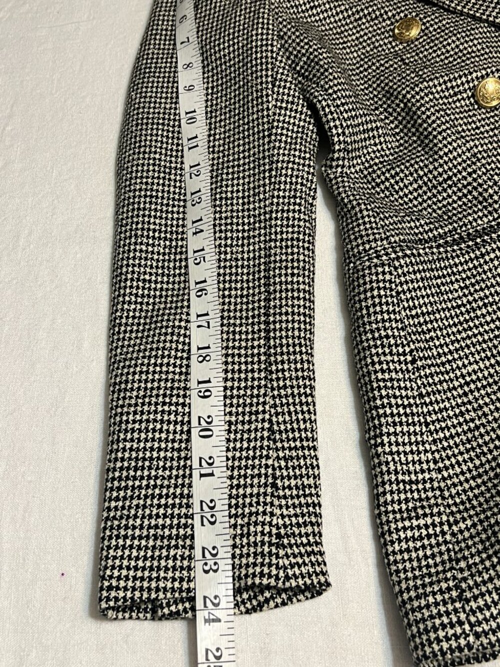 ZARA Houndstooth Blazer Womens Small Double Breasted Gold Button Tailored Tweed - Picture 11 of 15